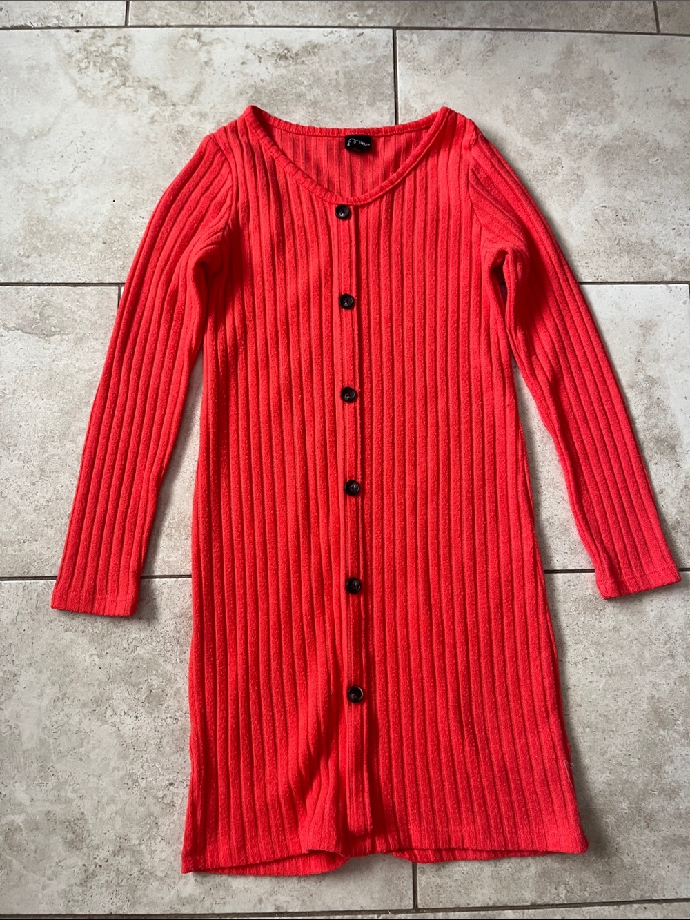 art class Ribbed Longline Button-Front Cardigan - Coral Red